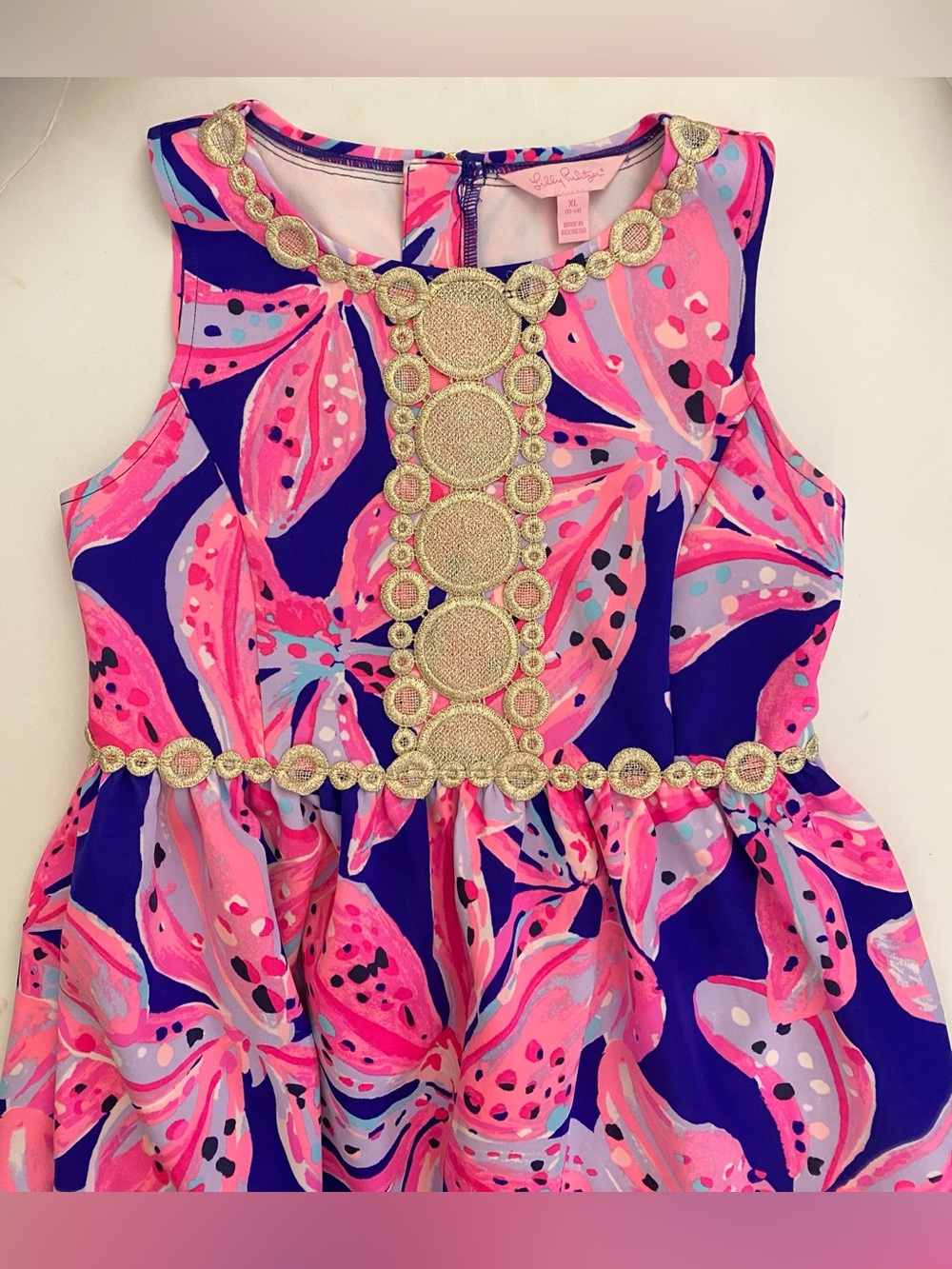 Lilly Pulitzer Girls' Baylee Girl Dress Navy & Gold Embellished  (XL 12/14)